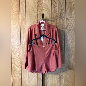 Dusty Rose Blazer & High-Waisted Shorts Matching Set